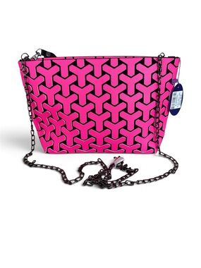 EMILIO PEPE Hot Pink 3D Geometric Y2K Chain Strap Crossbody Clutch NWT